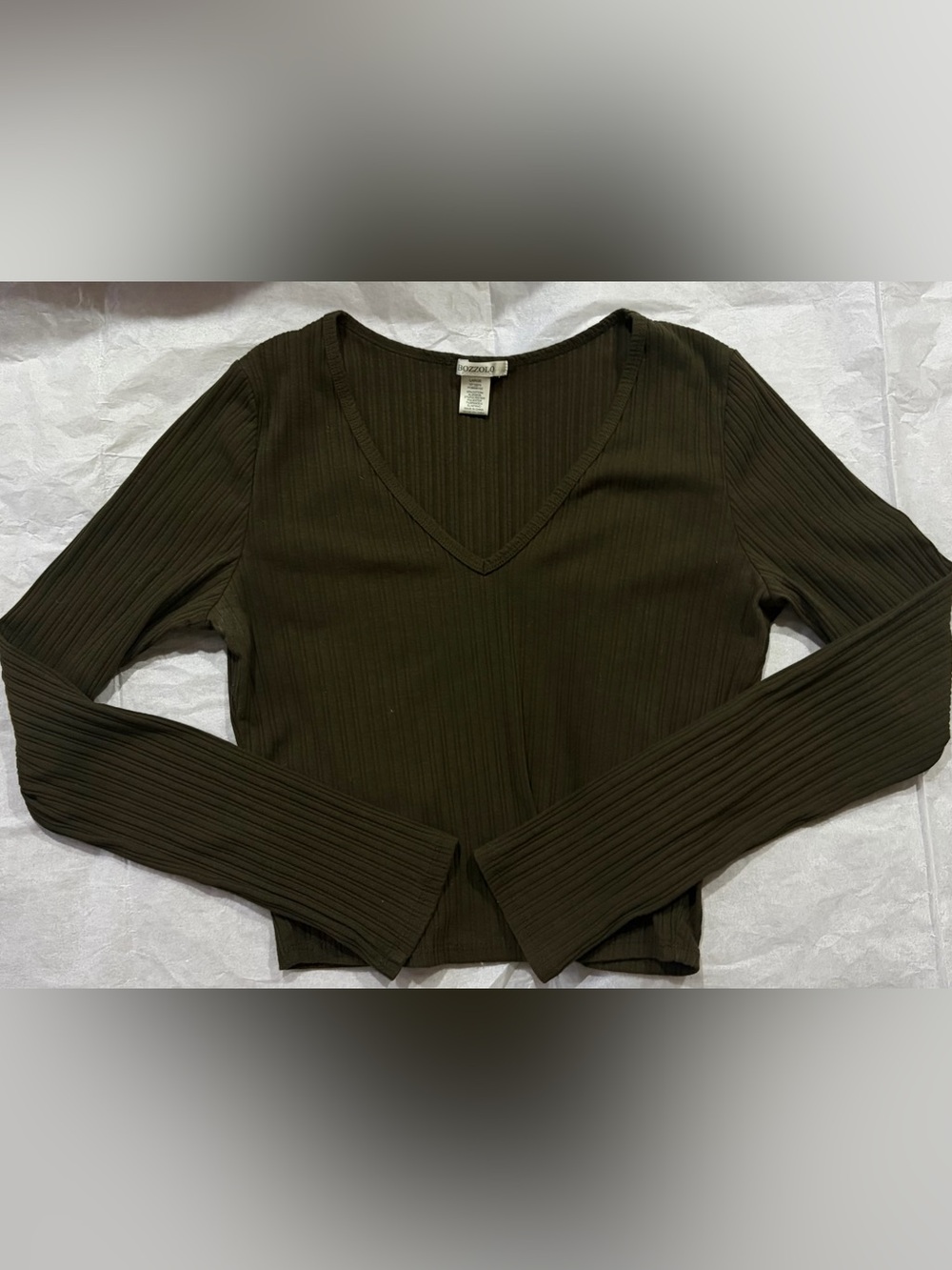 Bozzolo Olive Ribbed V-Neck Long Sleeve Sweater